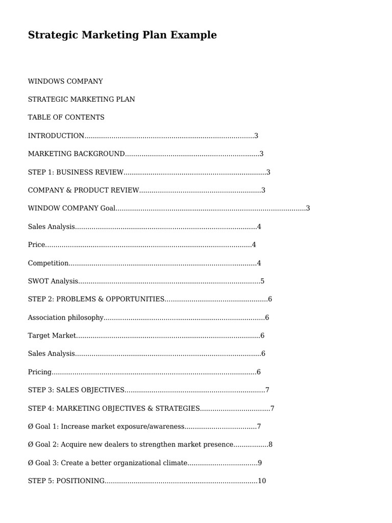 Strategic Marketing Plan Example | PDF | Marketing | Advertising