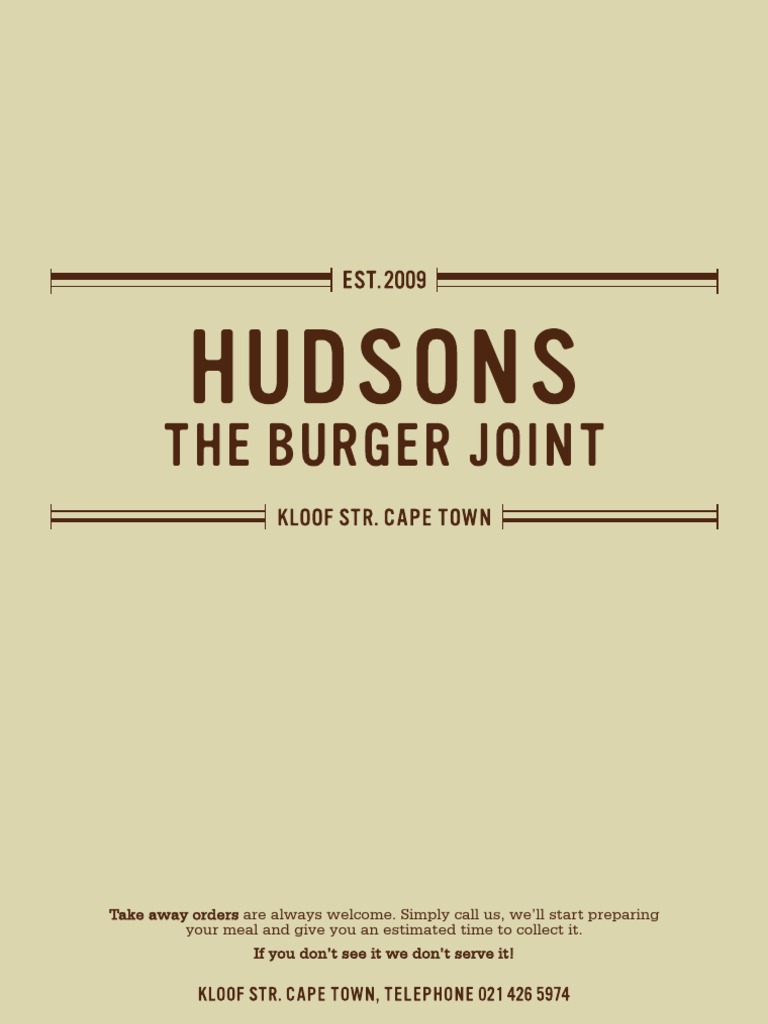 Hudsons The Burger Joint Menu PDF Hamburgers Salad