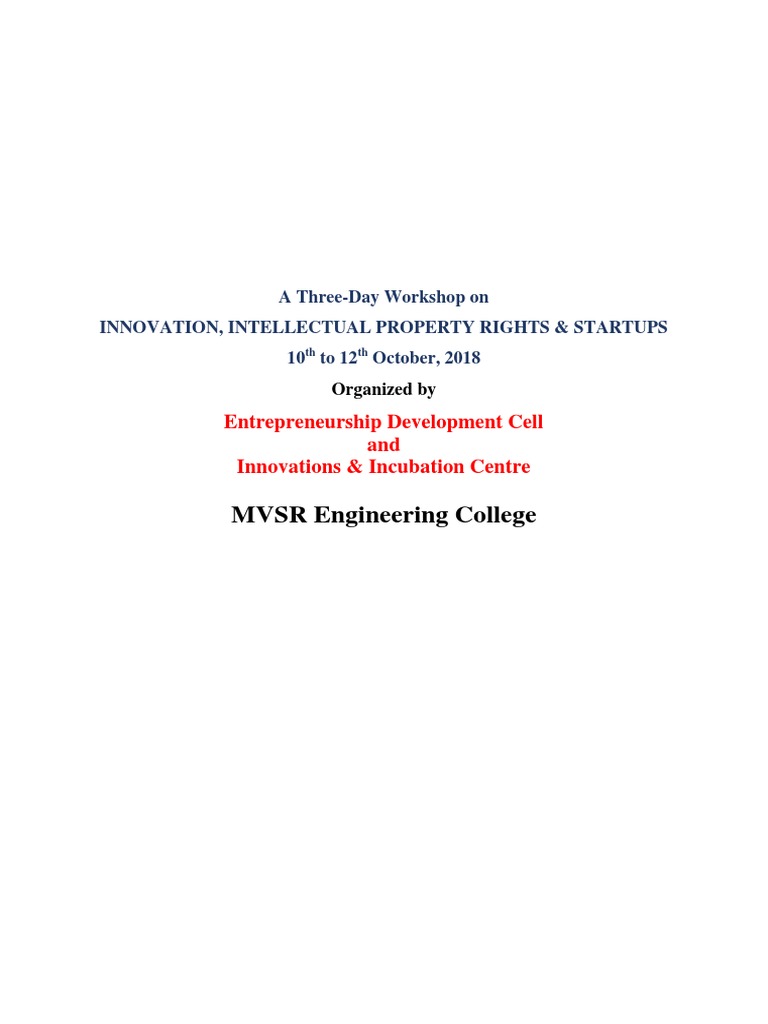 3-Day Workshop On Iic Final PDF | PDF | Business Incubator ...