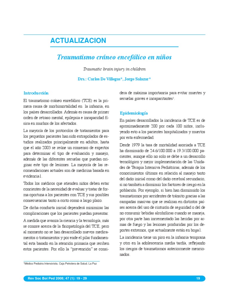 TCE en Niños (Villegas, 2008) PDF | PDF | Lesión | Cerebro