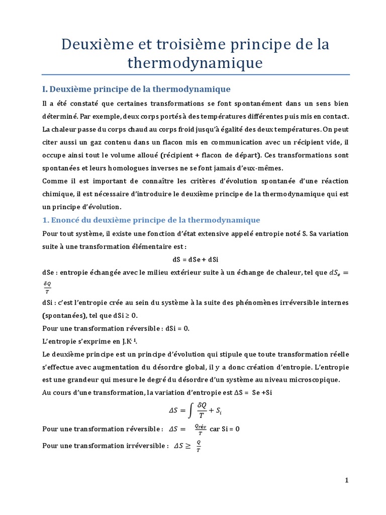 Principes de la thermodynamique expliqués | PDF | Entropie | Enthalpie ...