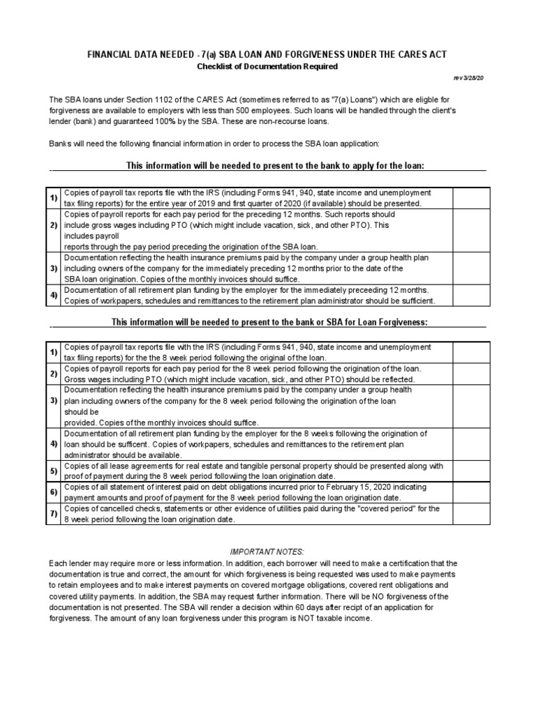 PPP Documentation Checklist 2 PDF Loan Origination Payroll Tax