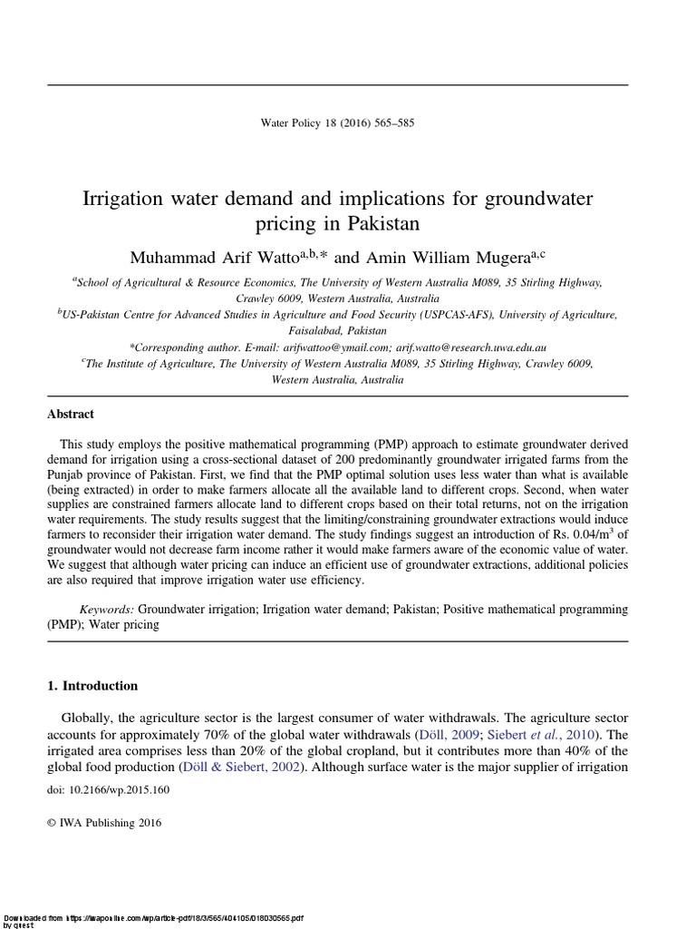 Irrigation Water Demand and Implications For Groundwater PDF | PDF ...