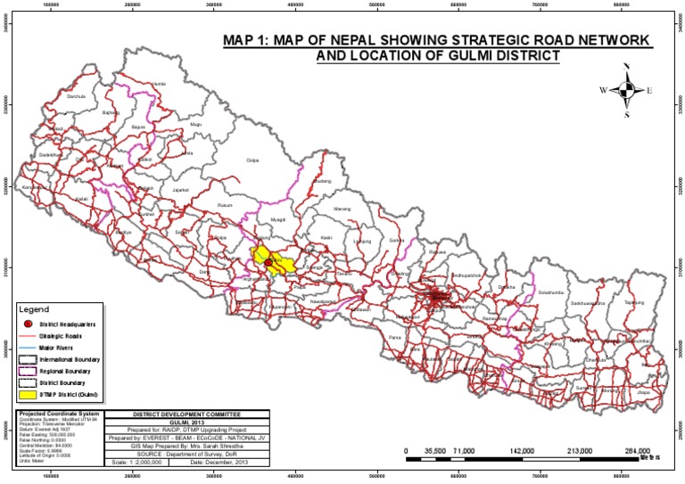 Map of Nepal Showing the Strategic Road Network and Location of Gulmi