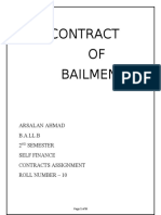 Contract OF Bailment: Arsalan Ahmad B.A.LL.B 2 Semester Self Finance Contracts Assignment Roll Number - 10