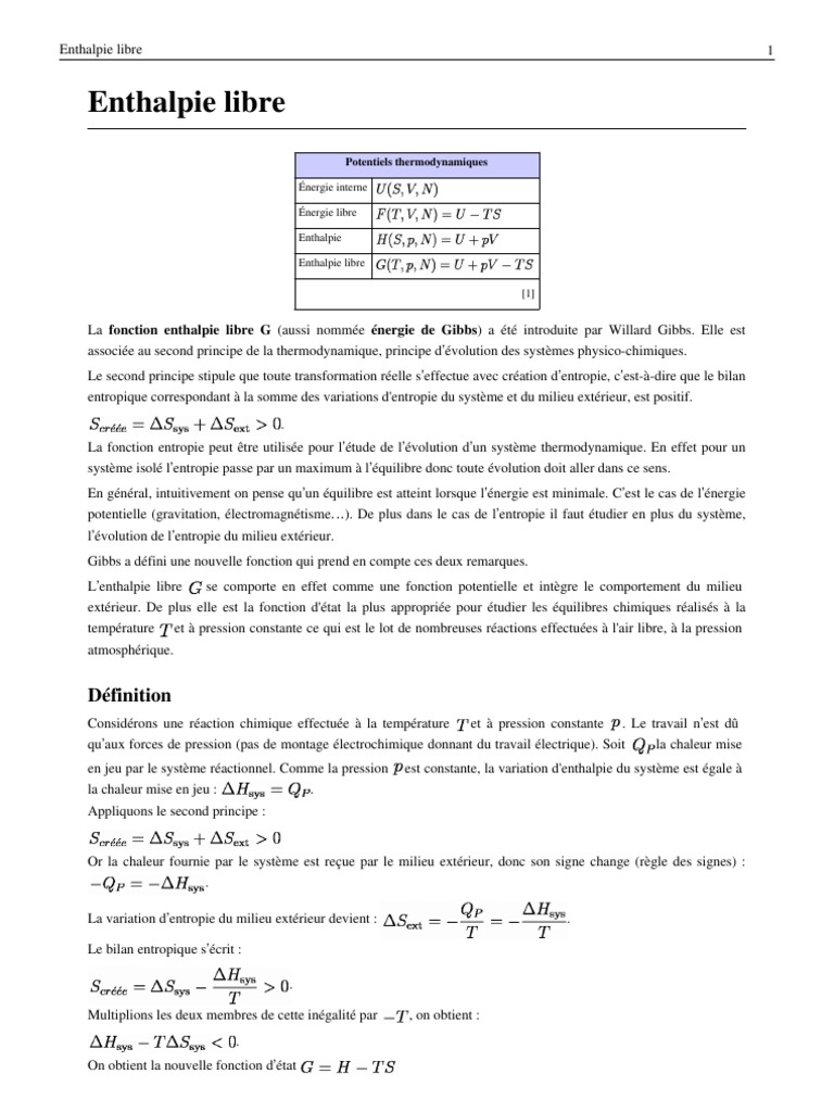 Enthalpie Libre et Équilibres Chimiques | PDF | Enthalpie libre | Mécanique