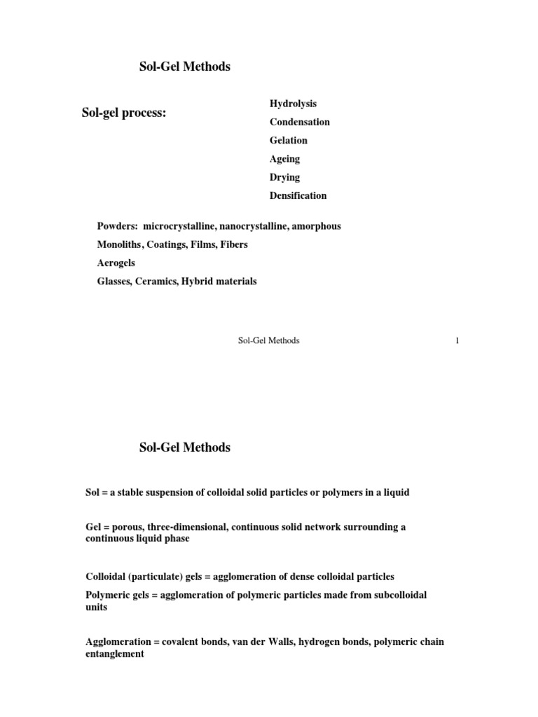 Sol Gel | PDF | Chemical Engineering | Chemical Product Engineering