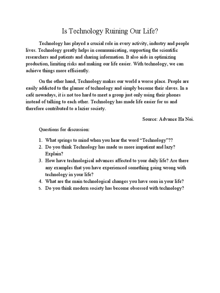 Is Technology Ruining Our Life PDF Career & Growth