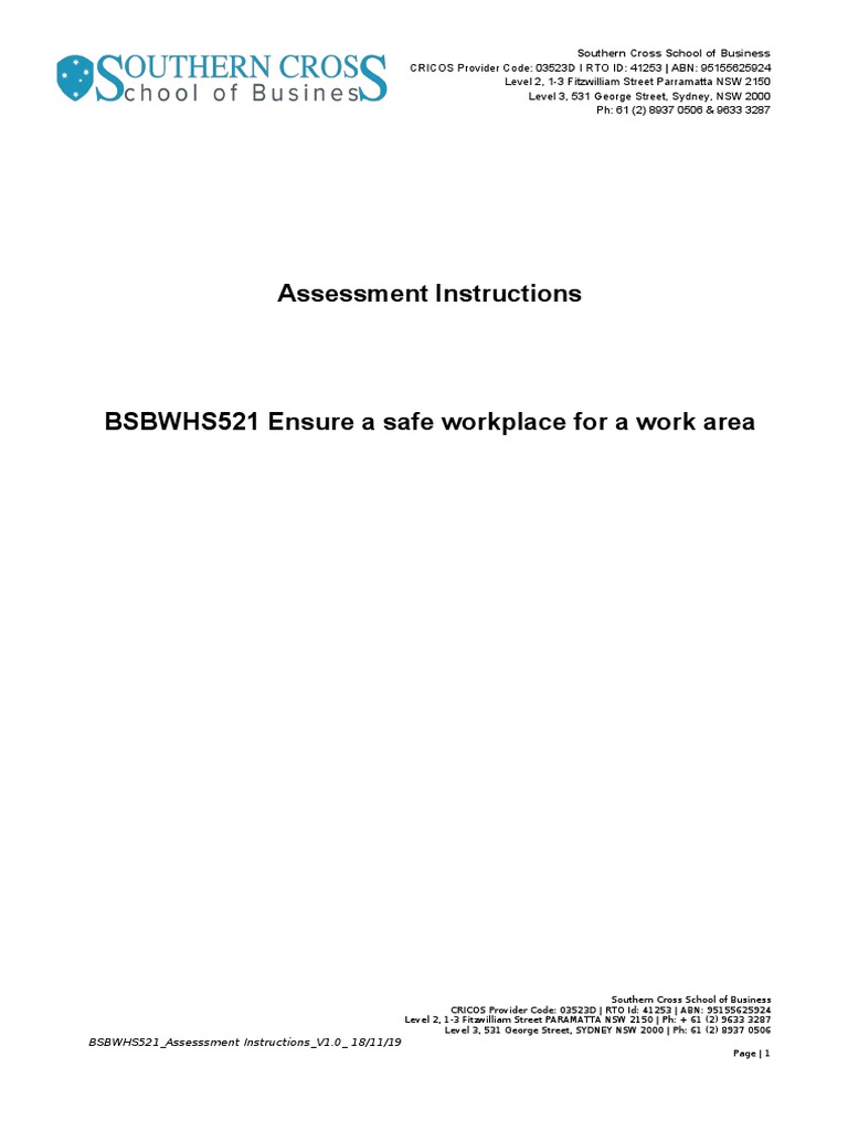 BSBWHS521 Assessment Instructions Guide | PDF | Occupational Safety And ...