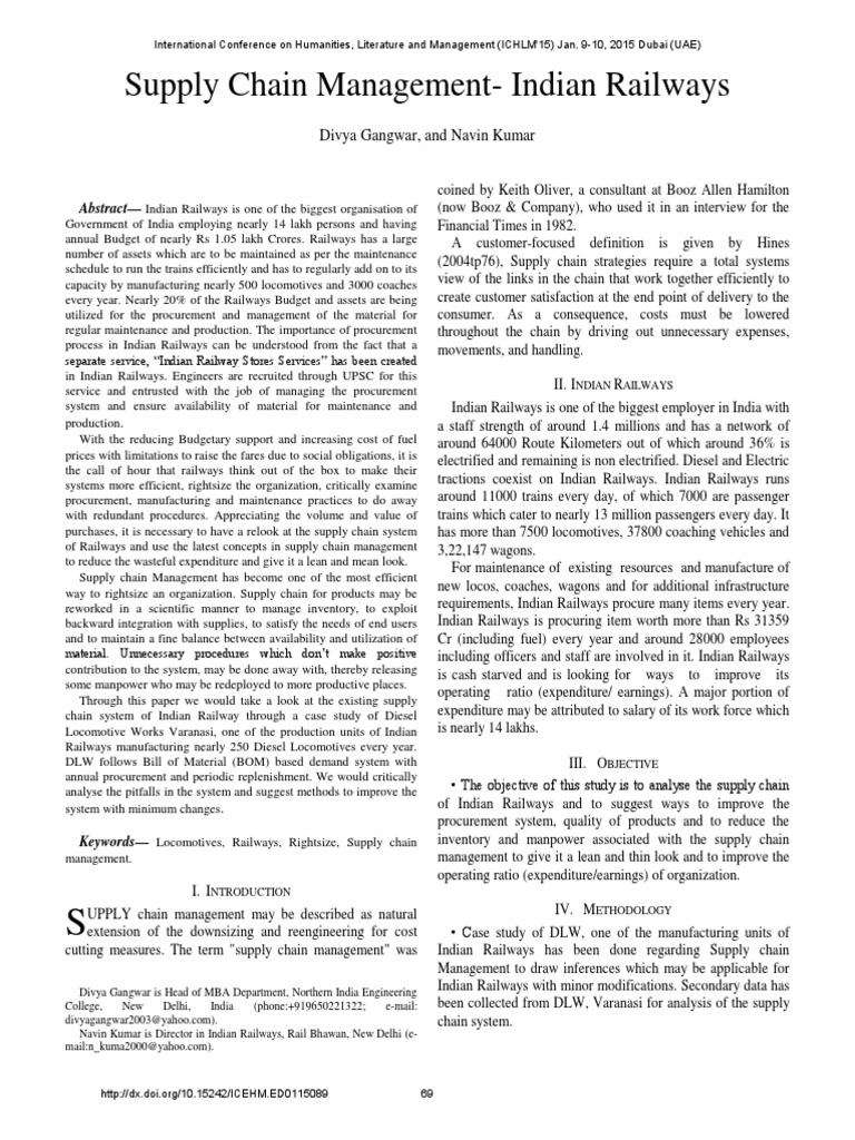 Supply Chain - Indian Railways | PDF | Procurement | Rail Transport