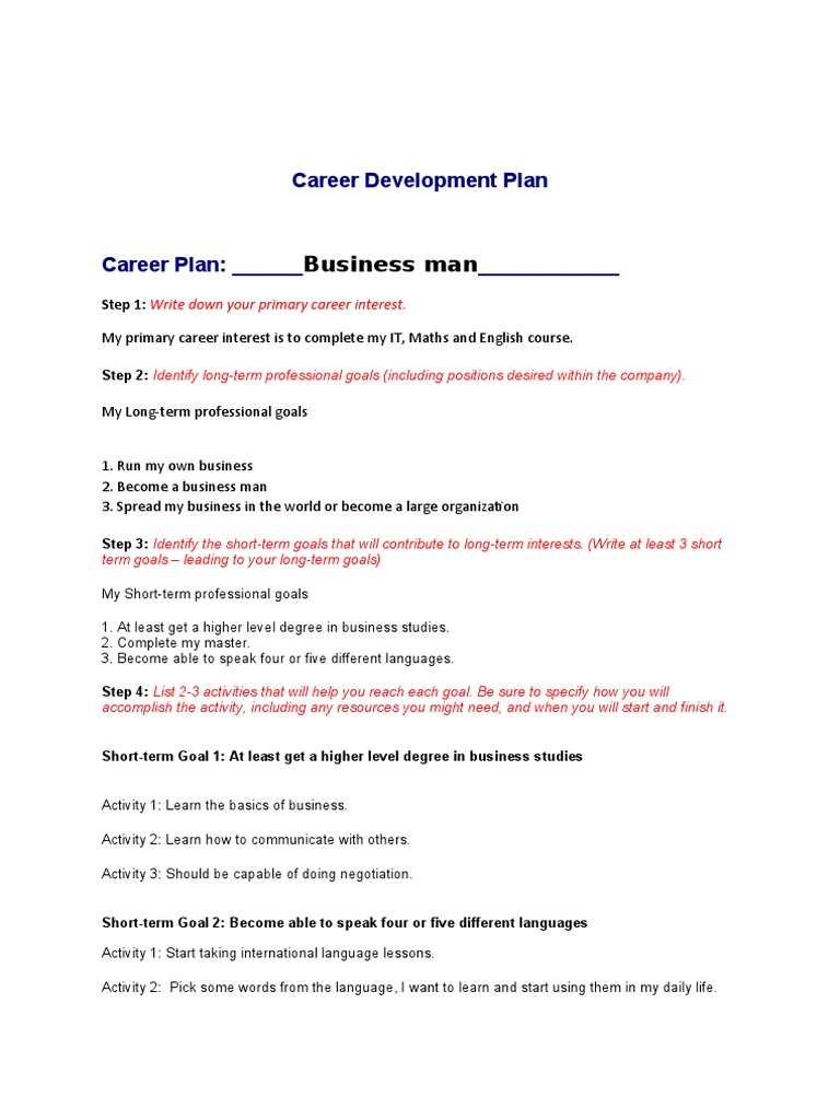 Career Development Plan for Business Success | PDF | Goal | English ...
