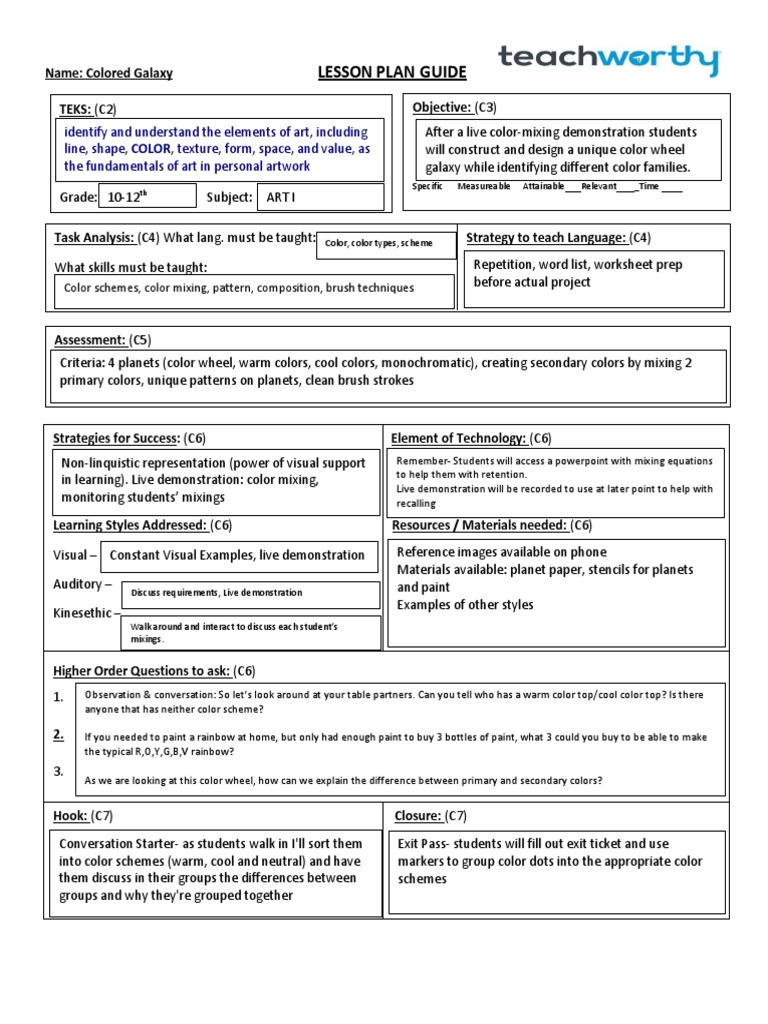 Lsanchez - Colored Galaxy - Lesson Plan Guide | PDF | Color | Lesson Plan