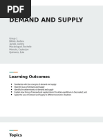 Demand and Supply: Group 1 Billote, Andrea Jacobe, Justine Macabinguel, Rochelle Marcelo, Cayberjon Quinones, Eula