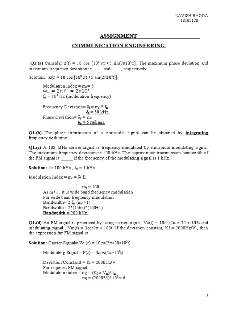 Assignment Communication Engineering: Lavish Bagga 18105128 | PDF ...