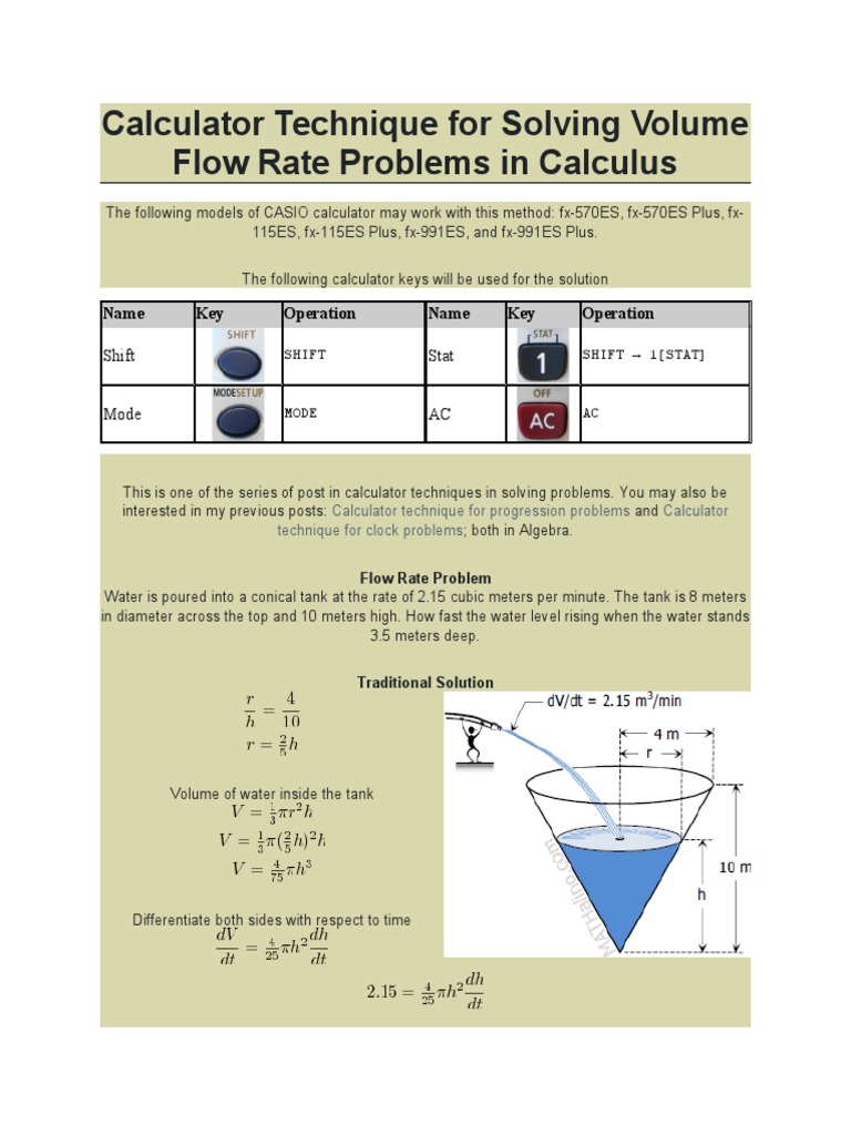 Calculator Techniques for Flow Rate Problems | PDF | Volume | Flow ...