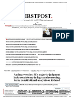 Aadhaar Verdict - SCs Majority Judgment Lacks Consistency in Logic and Reasoning, Turns Constitutional Analysis On Its Head