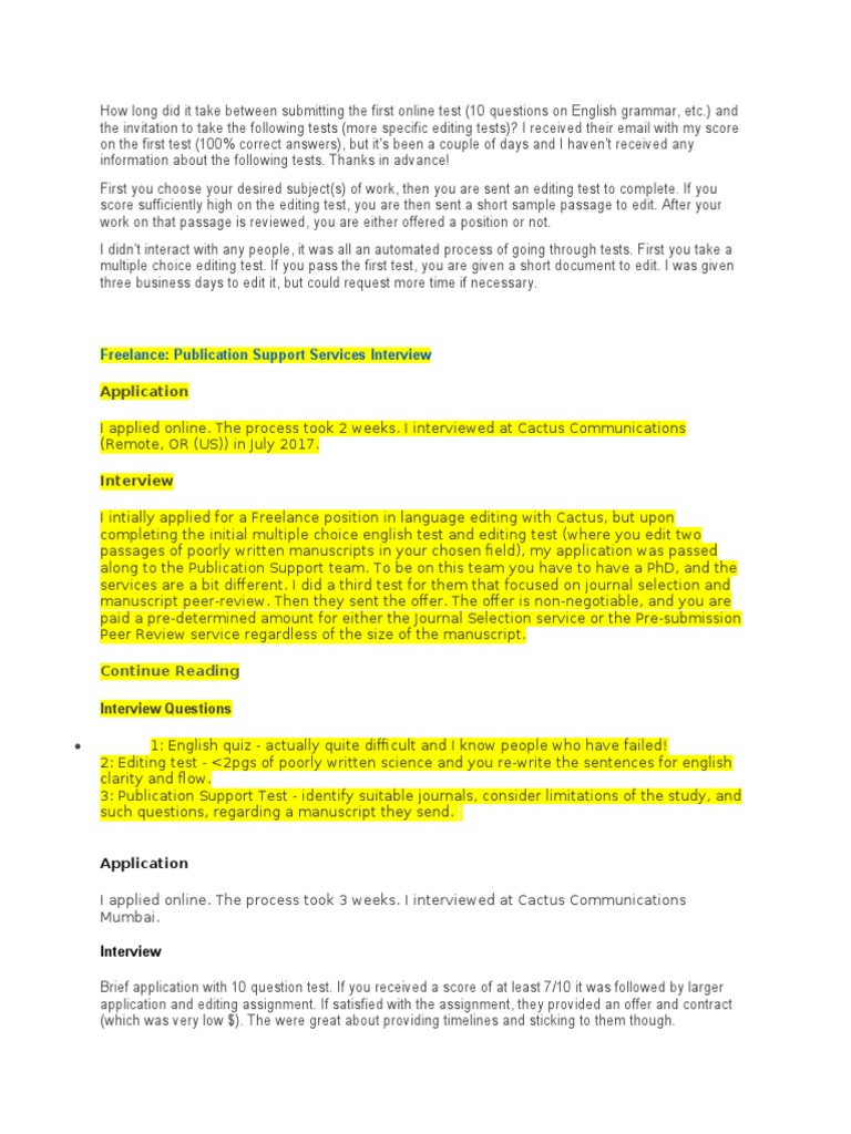 Cactus Communications Interview Process Insights | PDF | Editing | Multiple  Choice