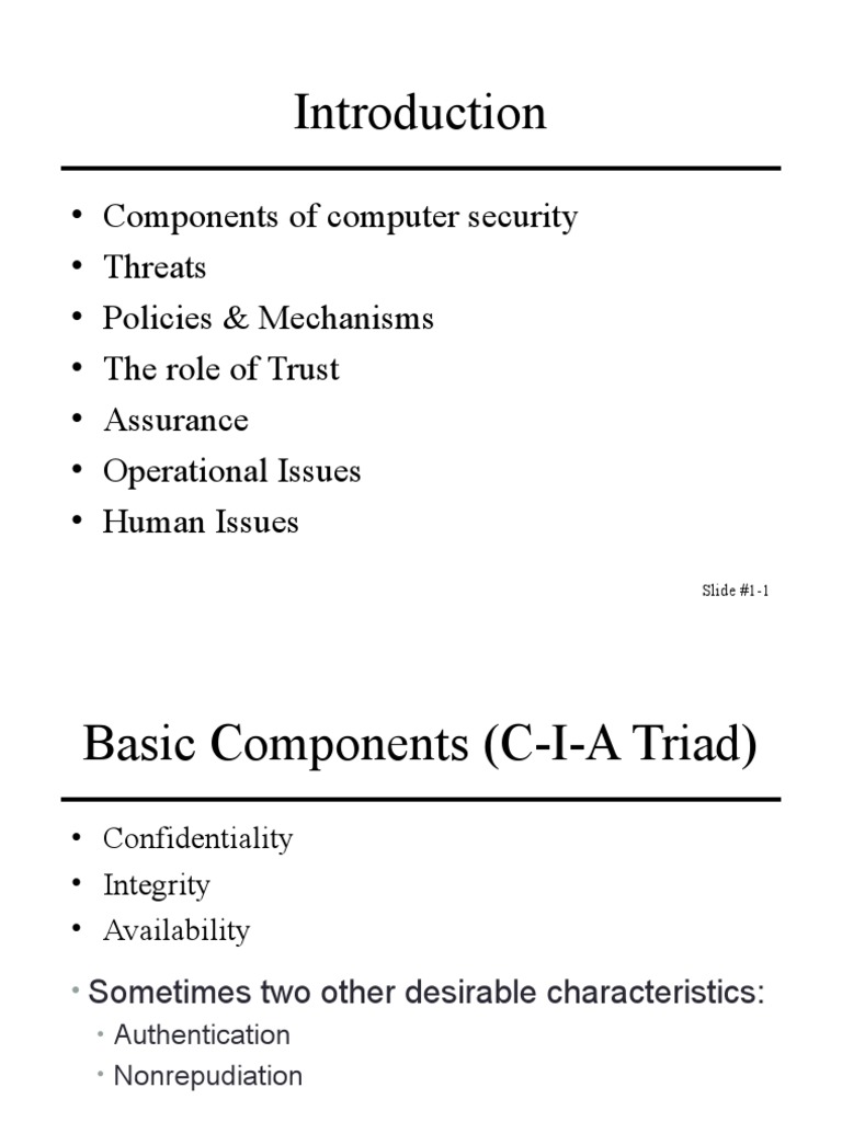 Components of Computer Security - Threats - Policies & Mechanisms - The ...