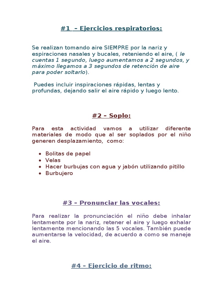 Ejercicios de habla para niños | PDF | Ritmo | Vocal