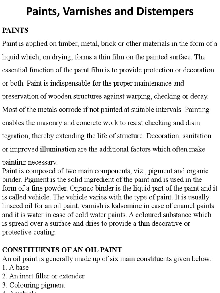 Paints, Varnishes and Distempers PDF Varnish Resin