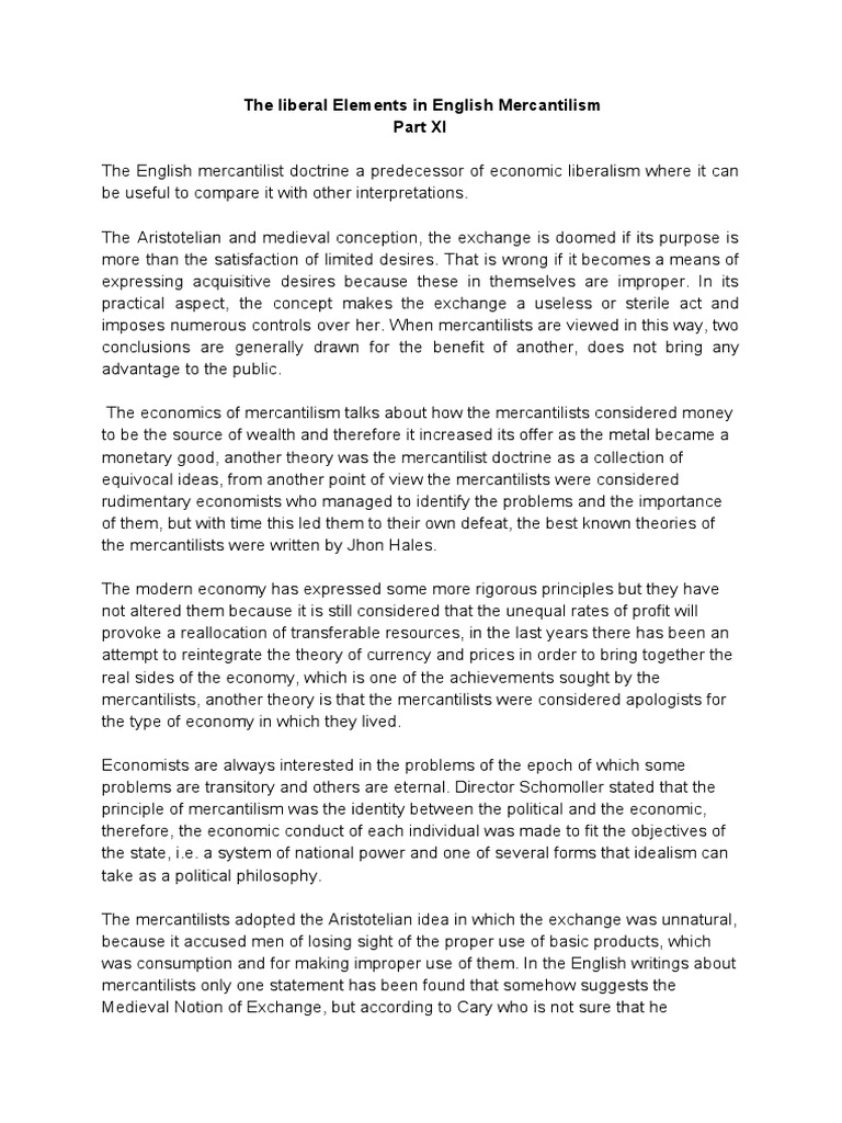Liberalism in English Mercantilism | PDF | Mercantilism | Economics