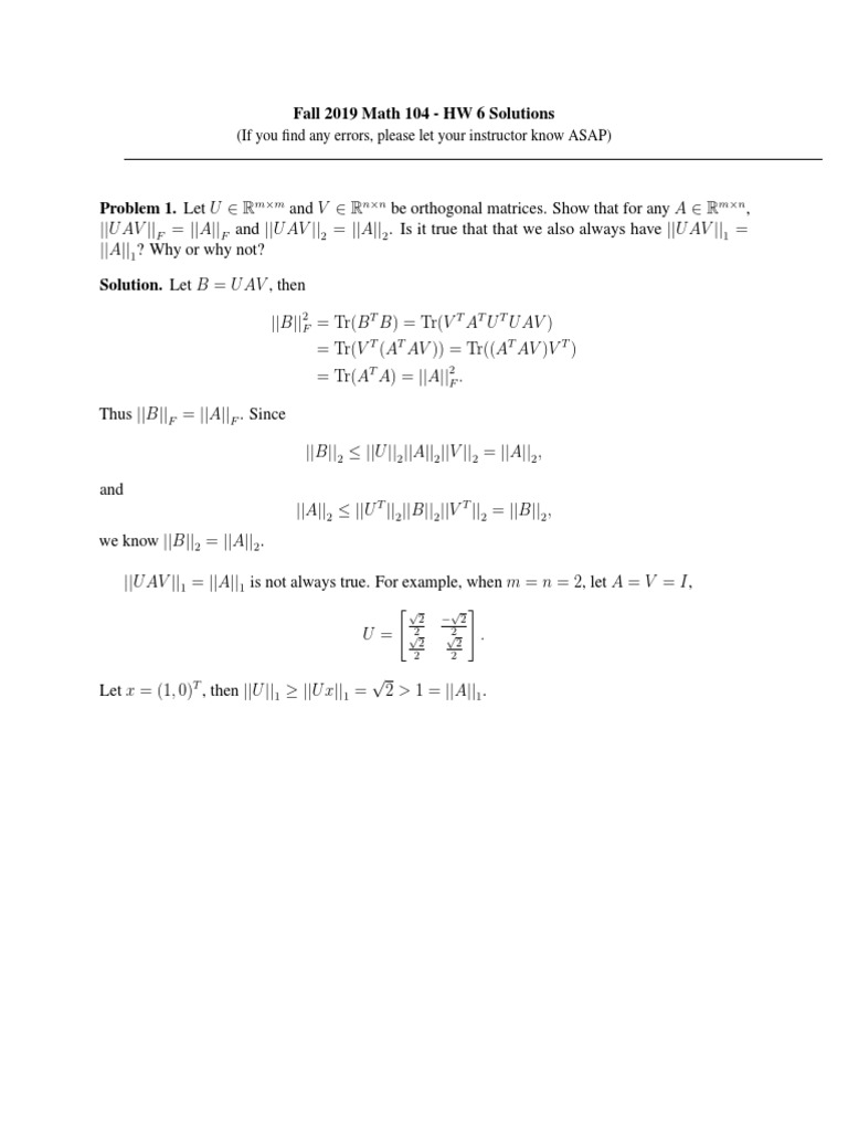 Math 104 Fall 2019 HW 6 Solutions | PDF | Least Squares | Mathematical ...