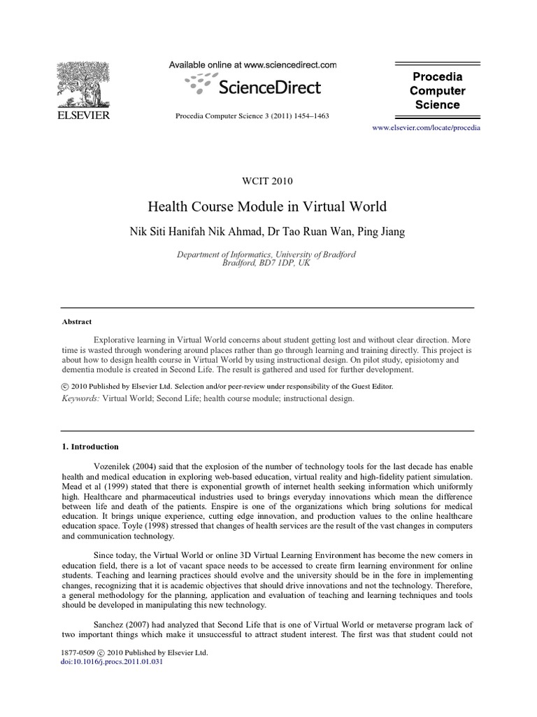 Health Course Module in Virtual World: Procedia Computer Science | PDF ...