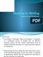 Reading To Writing: Summarise and Paraphrase