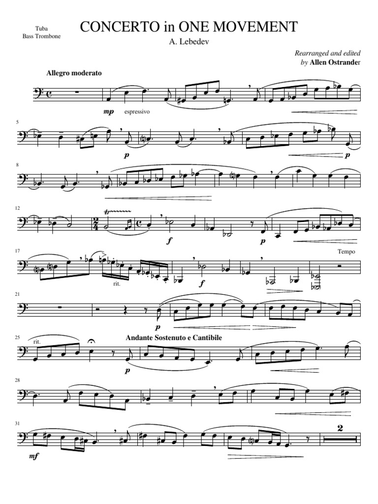 Lebedev Concerto in One Movement For Tuba or Bass Trombone PDF PDF