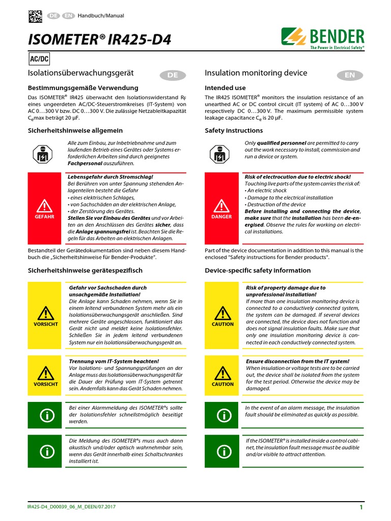 ISOMETER® IR425-D4: Isolationsüberwachungsgerät Insulation Monitoring ...