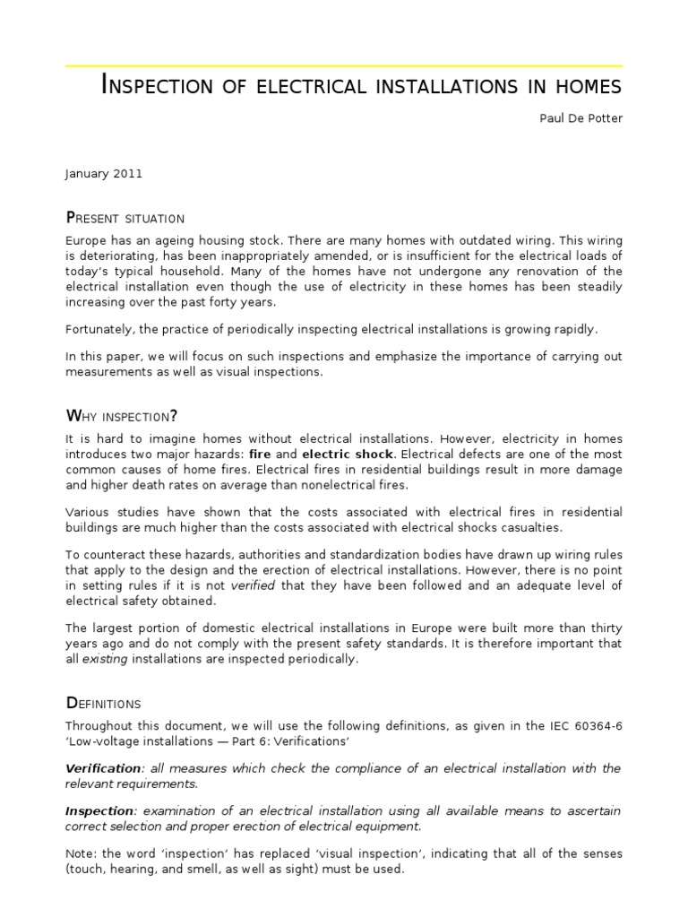 Electrical Installation Safety Inspections | PDF | Electrical Wiring ...