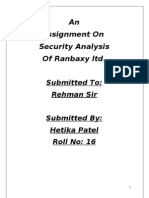 An Assignment On Security Analysis of Ranbaxy LTD.: Submitted To: Rehman Sir Subm I Tted By: H Etika P Atel Roll No: 16