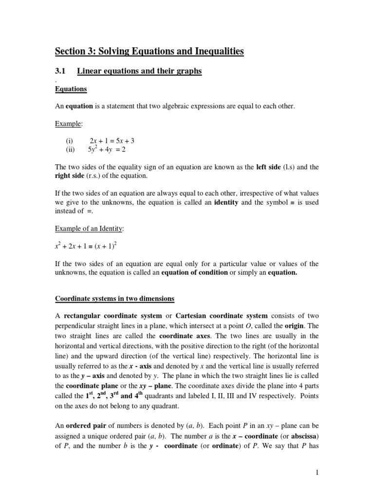SECTION 3 - Solving Equations and Inequalities PDF | Download Free PDF ...