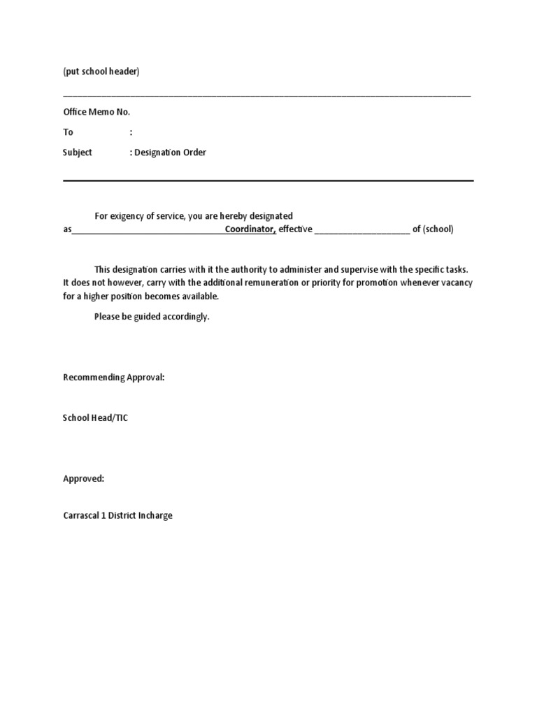 Designation Order Memo Template | PDF