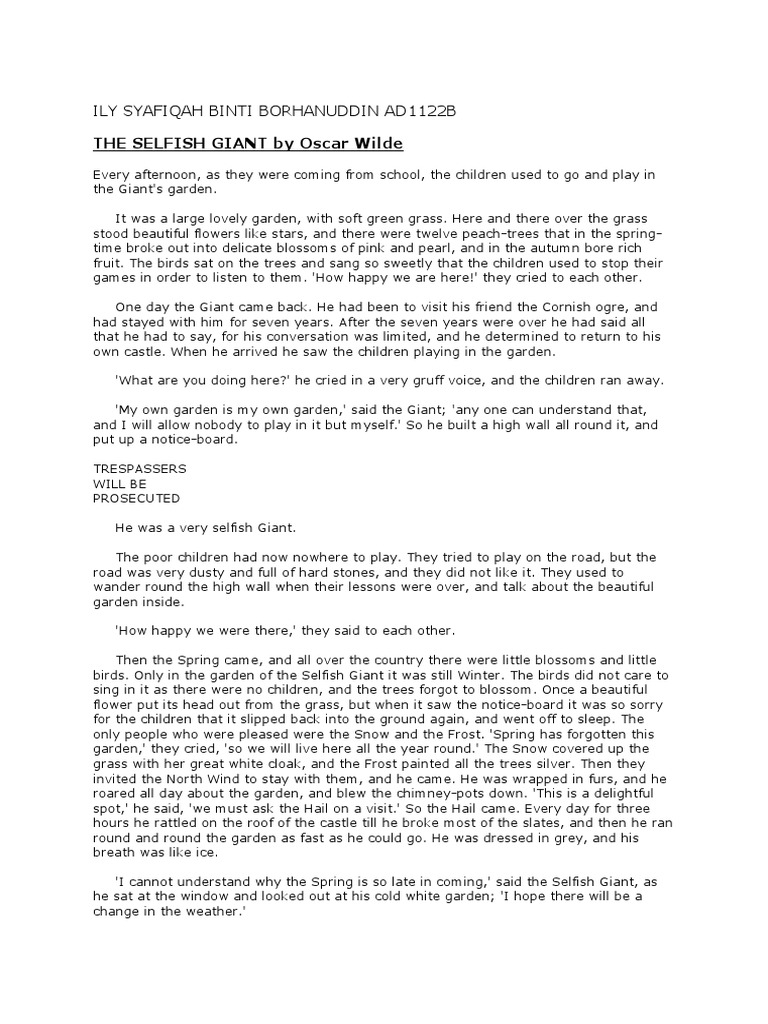 The Selfish Giant by Oscar Wilde | PDF | Nature