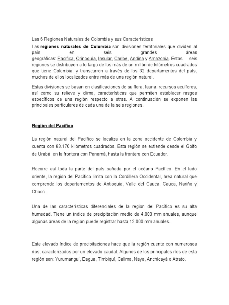 Seis Regiones Naturales de Colombia | PDF | Andes | Isla