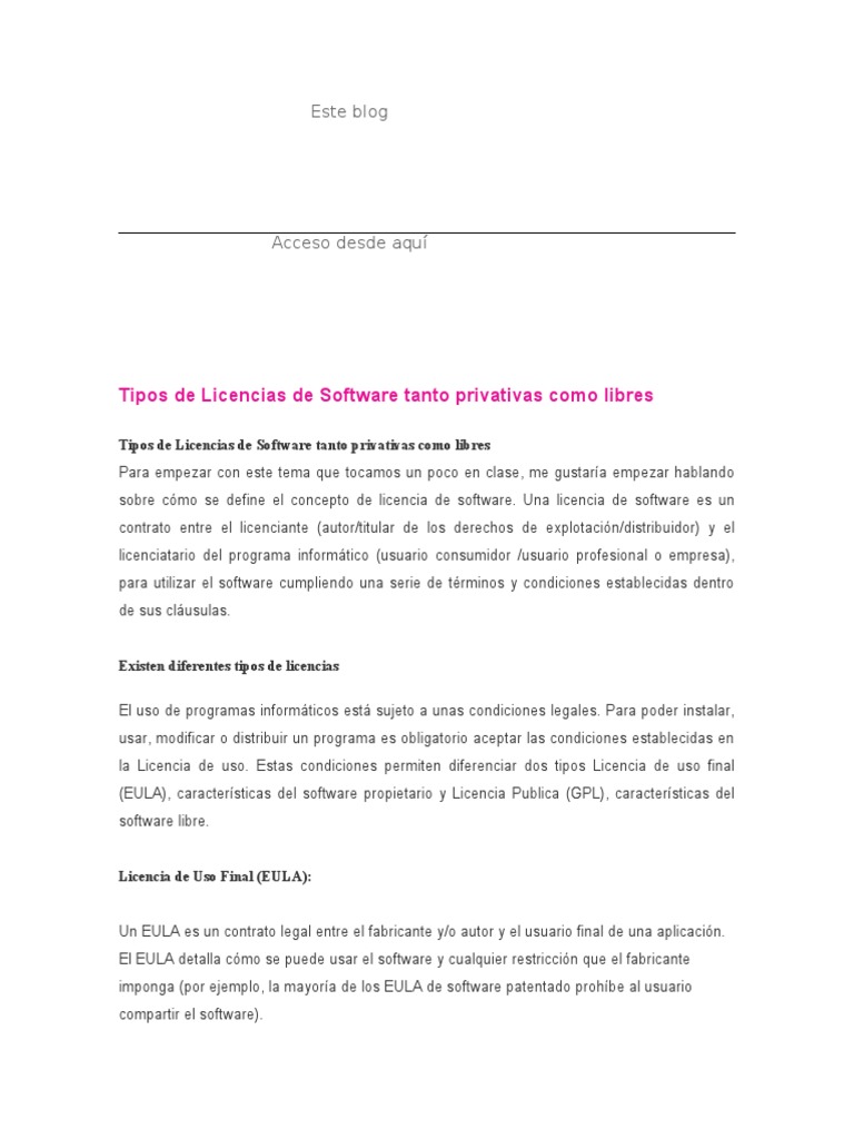 Tipos de Licencias de Software: GPL y EULA | PDF | Software libre ...