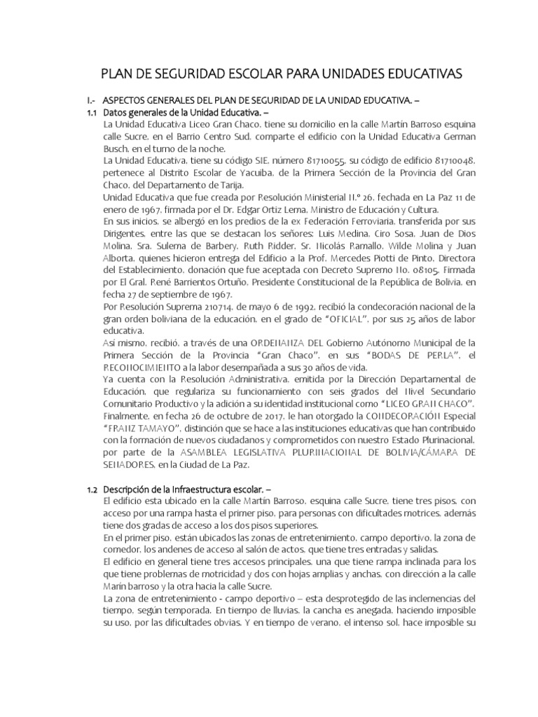 Plan de Seguridad Escolar y Croquis | PDF | Riesgo | Temblores