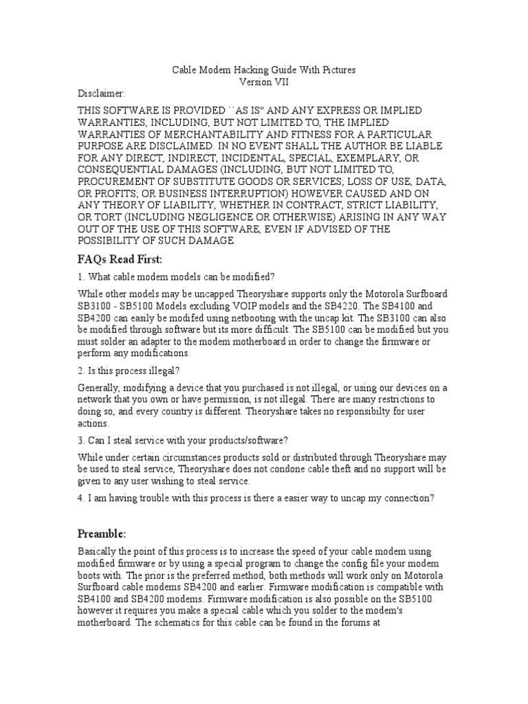 Hacking The Cable Modem PDF PDF Booting Modem