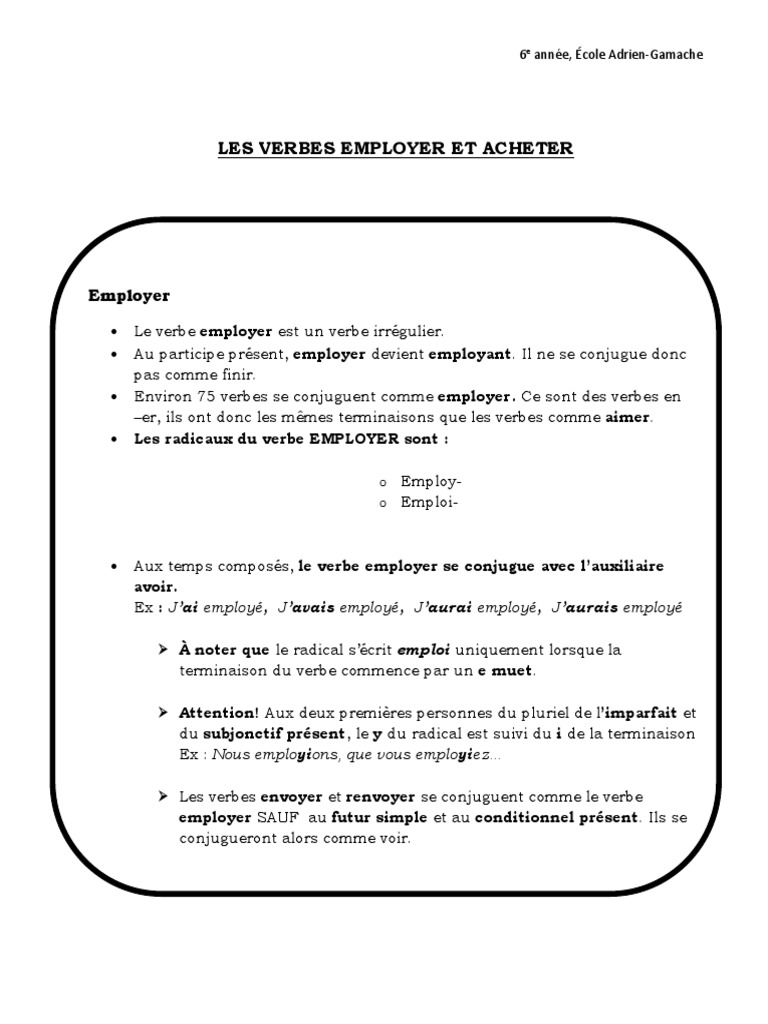 Verbe Employer Au Present De L Indicatif 32-Les Verbes Employer Et Acheter-4p | PDF | Verbe | Grammaire