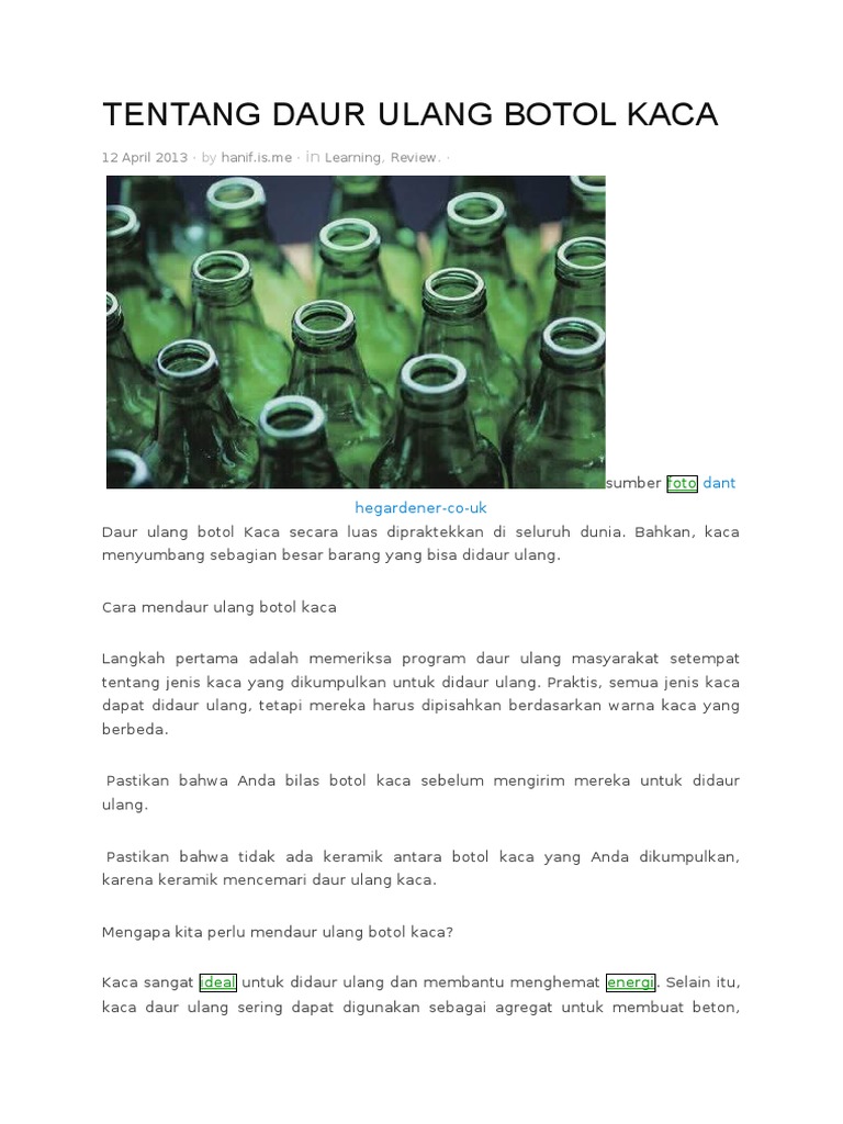 TENTANG DAUR ULANG BOTOL KACA TENTANG DAUR ULANG BOTOL KACA