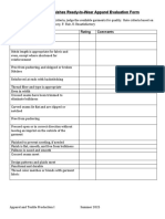 Seam and Seam Finishes Ready-To-Wear Apparel Evaluation Form Handout