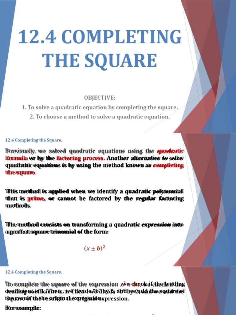 Completing the Square Method Explained | PDF | Factorization ...