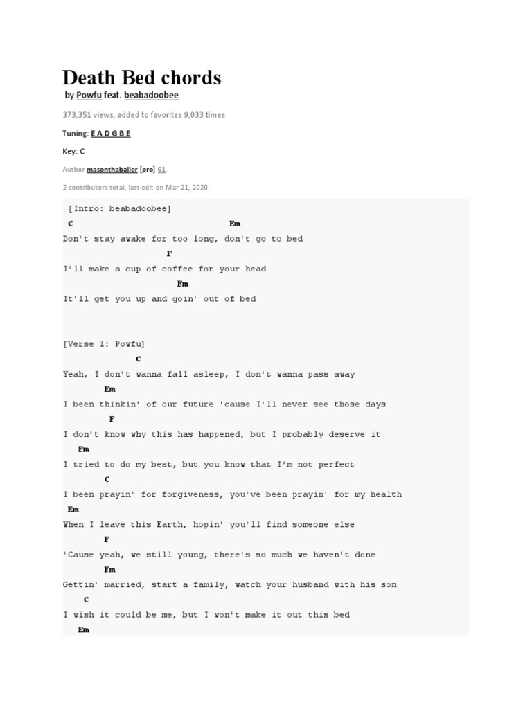 Death Bed Chords Powfu Beabadoobee PDF Musical Forms Musical