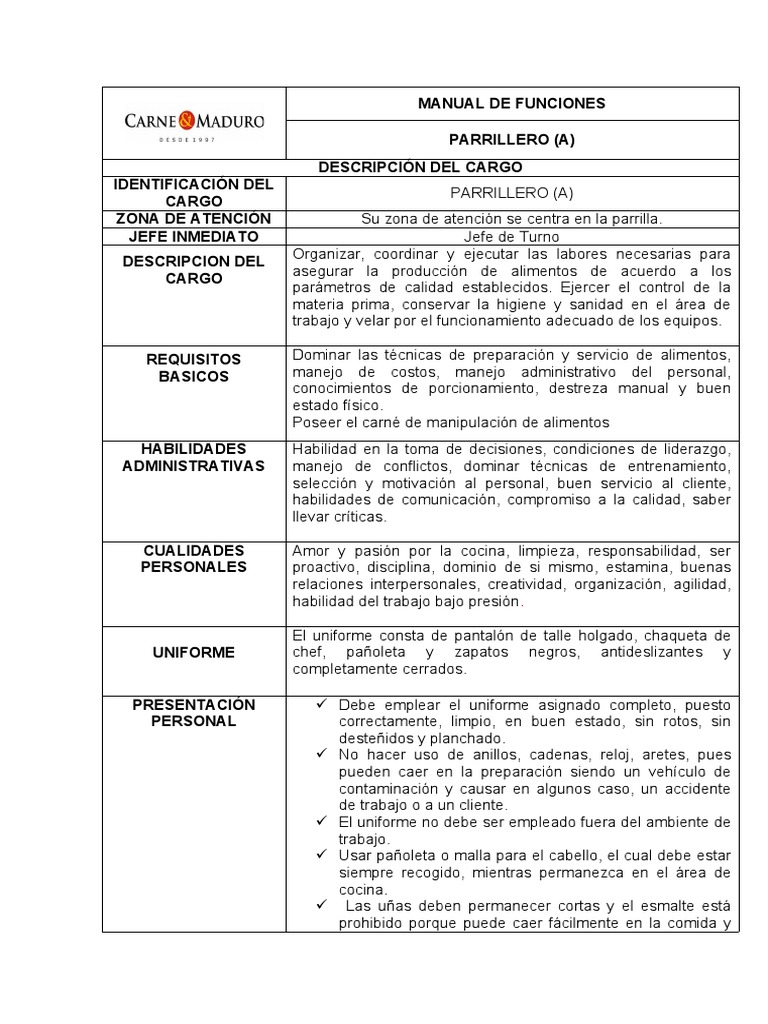 Manual de Funciones-CHEF | PDF | Alimentos | Cocinando