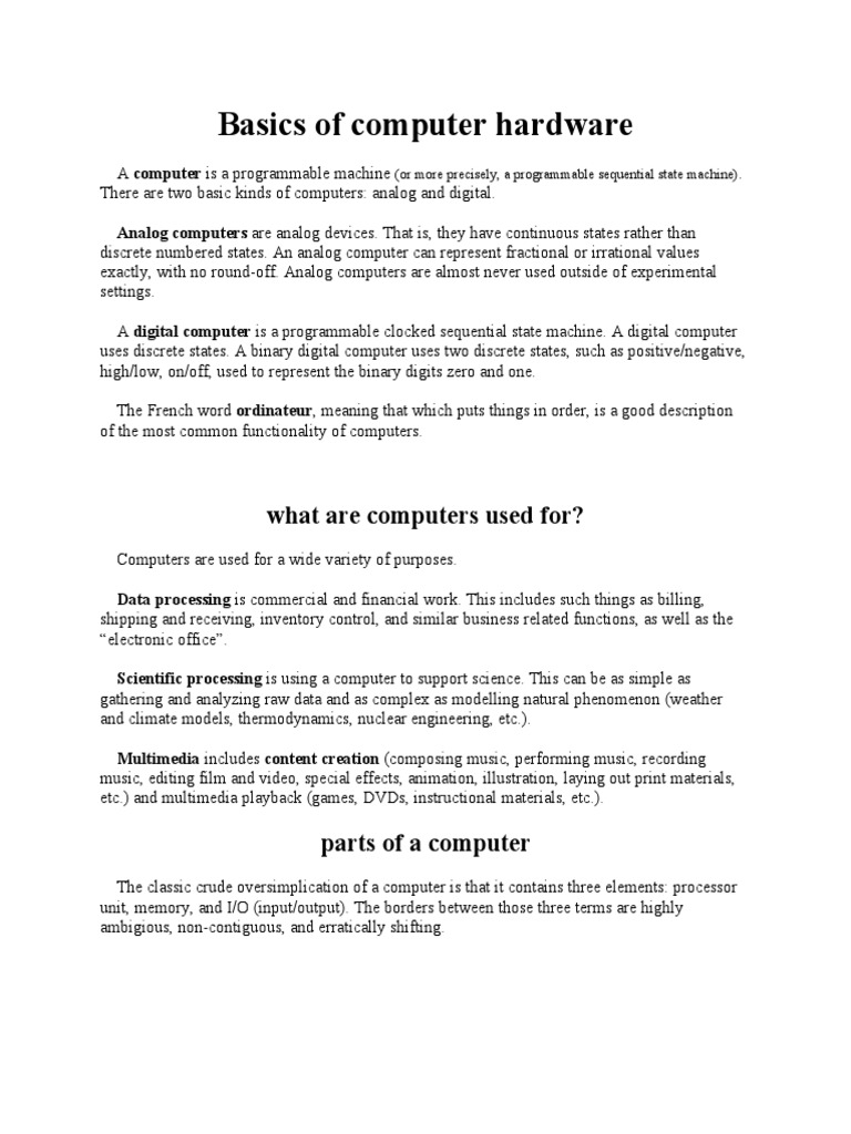 Basics of Computer Hardware | PDF | Random Access Memory | Central