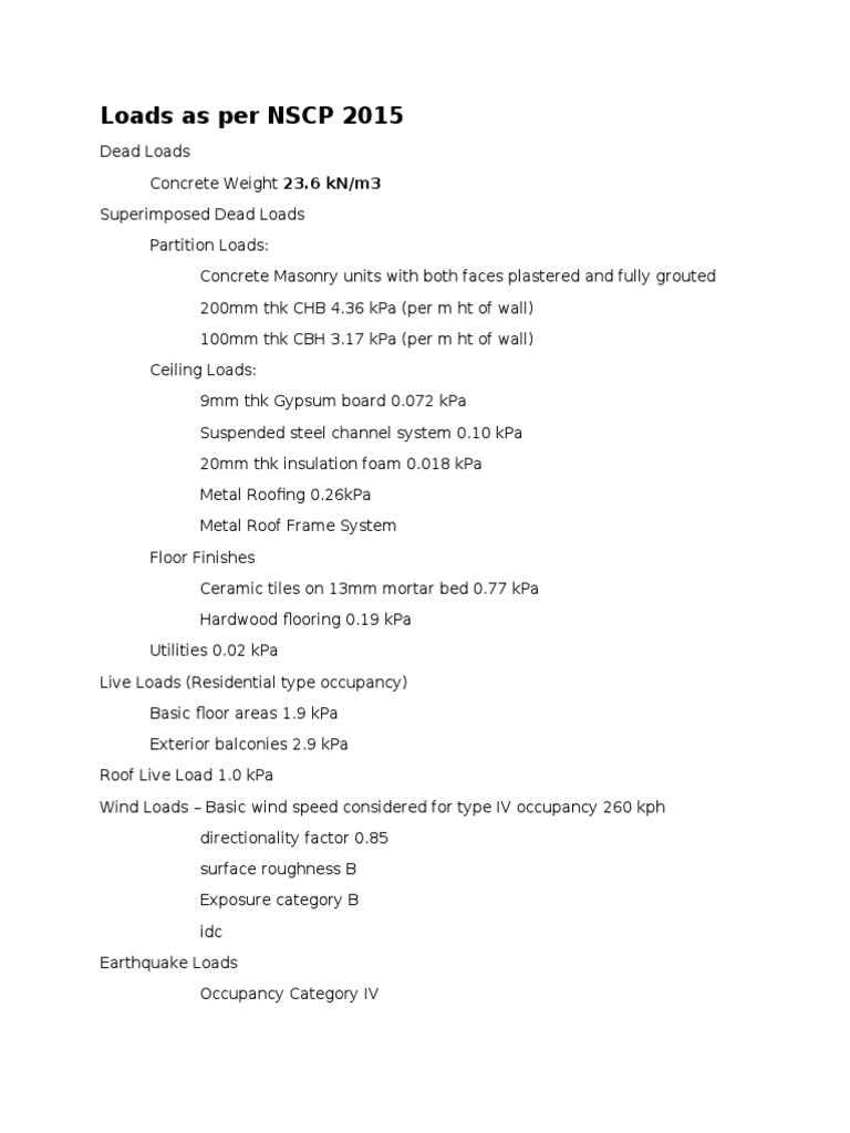 NSCP 2015 Load Specifications | PDF