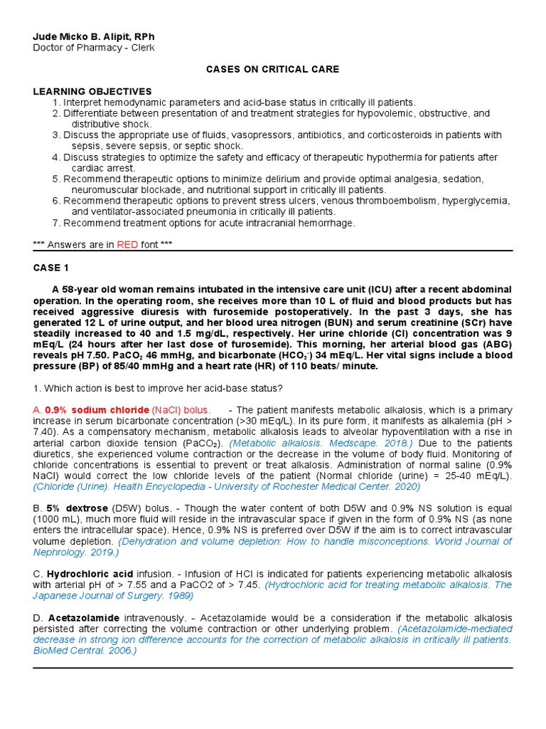 Critical Care Cases | PDF | Sepsis | Cardiac Arrest