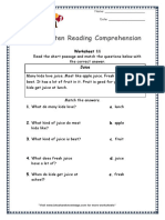 Kindergarten Reading Comprehension 11 Printable Worksheets PDF