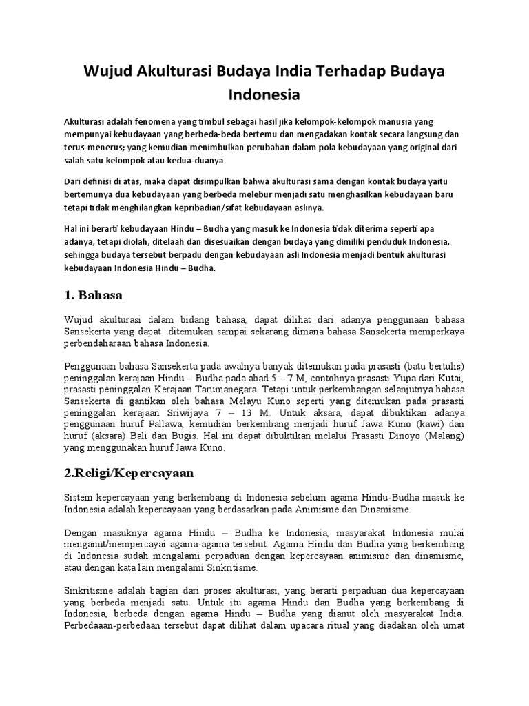 Wujud Akulturasi Budaya India Terhadap Budaya Indonesia